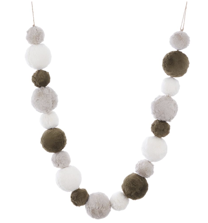 Guirnalda Bola Pelo Verde Gris Beige