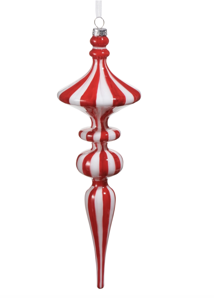 Colgante Finial Blanco Rojo Rayas 11.5"